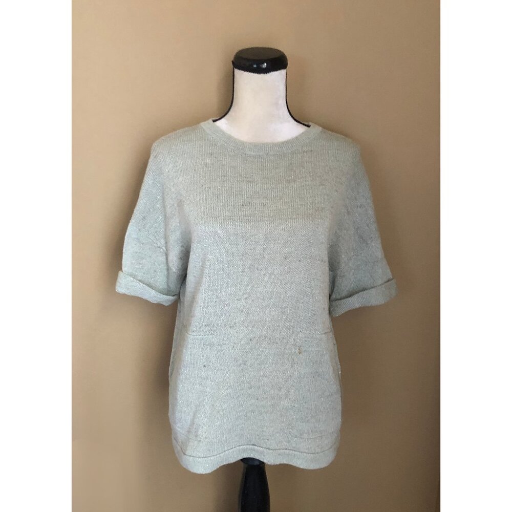 Brunello Cucinelli Mint Green Short Sleeve Knit Sweater